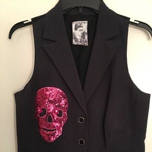 Dia de los Muertos Vest with pink Skull